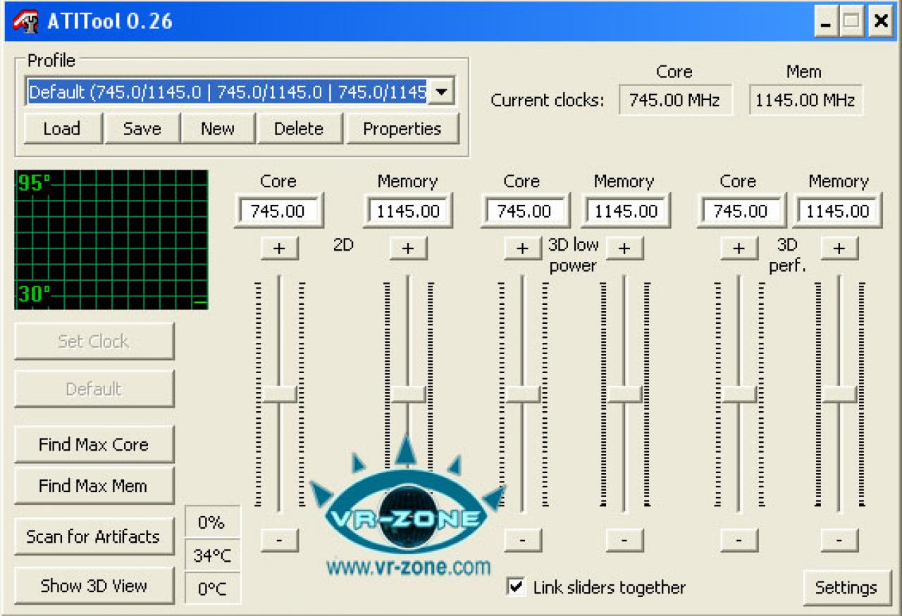 [03/04/2007] Nach dem Umbau: 34 Grad Chiptemperatur bei 745 MHz Chiptakt. Quelle: VR-Zone