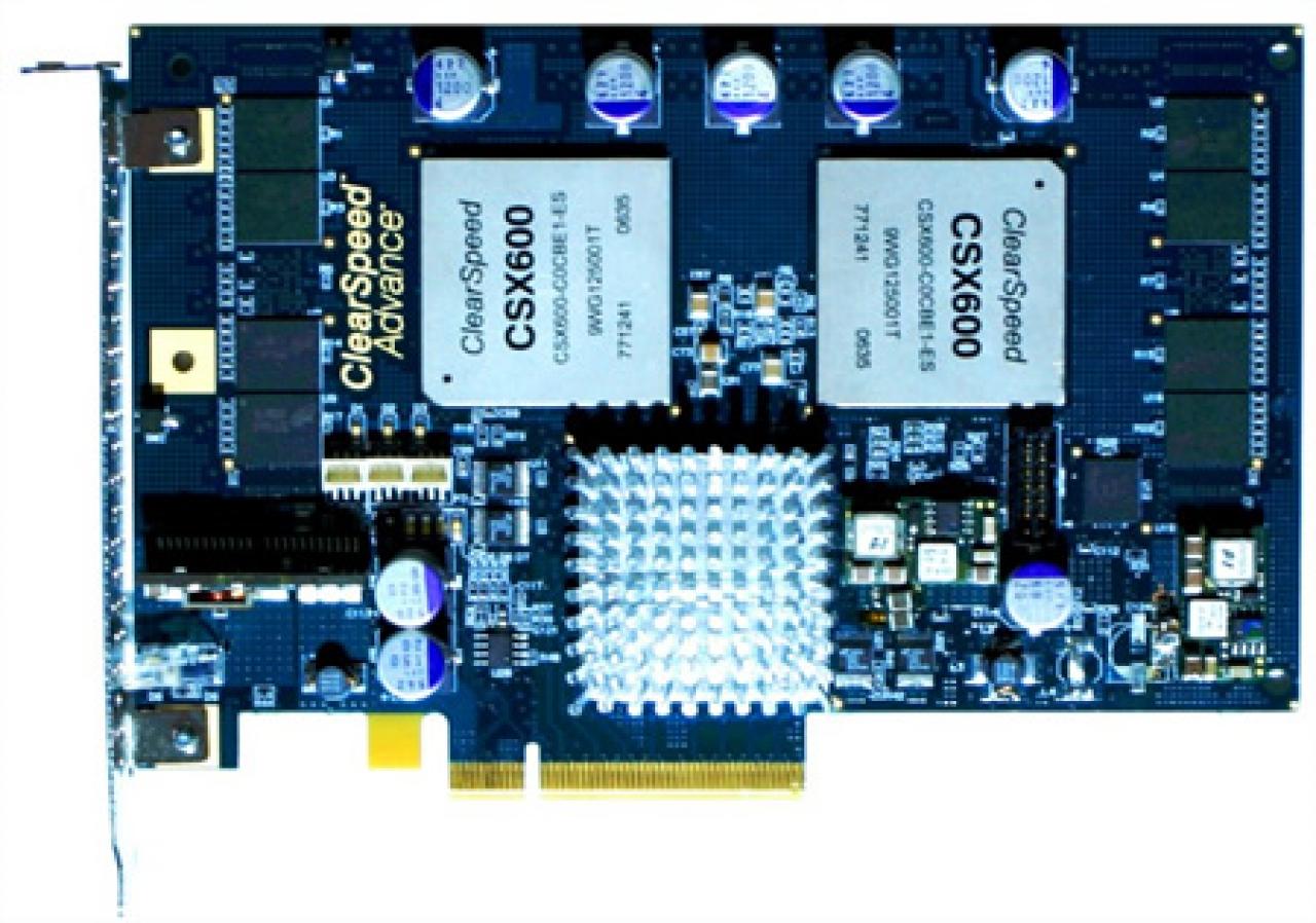 [04/05/2007] Quelle: Clearspeed Mathematischer Beschleuniger mit zwei CSX 600 und modernen PCI-Express-Interface.