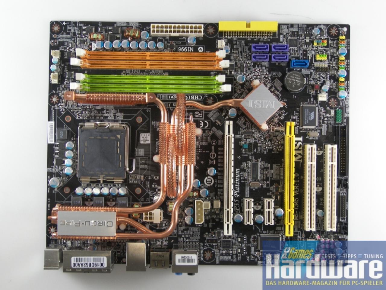 [13/05/2007] MSI P35 Platinum (DDR2): Kunstvolle Heatpipe-Kühlung. (Bild: PCGH)