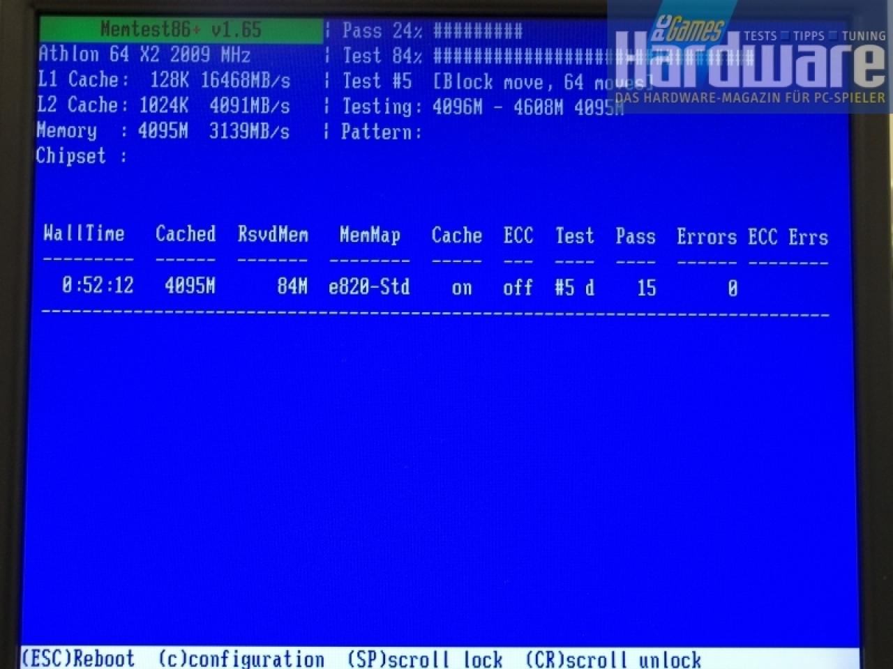 [03/05/2007] Stabilitätstest: Der fünfte Test von Memtest86+ erkennt besonders zuverlässig Fehler, die von zu niedrigen Latenzen verursacht werden. (Bild: PCGH)