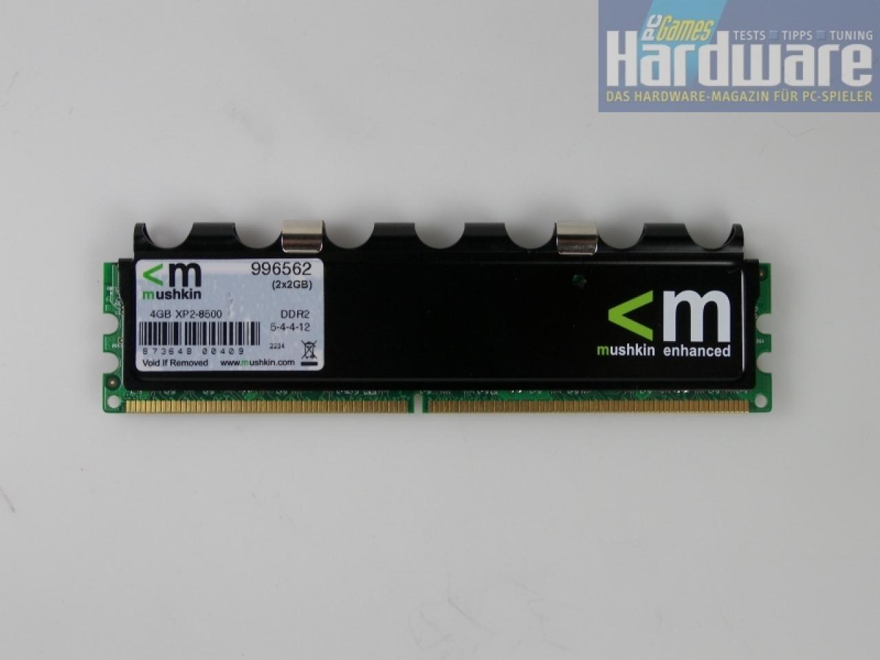 [03/05/2007] Mushkin XP2-8500 (996562) - 2x 2.048 MByte DDR2-1066 mit den Latenzen 5-4-4-12 für 630 Euro. (Bild: PCGH)