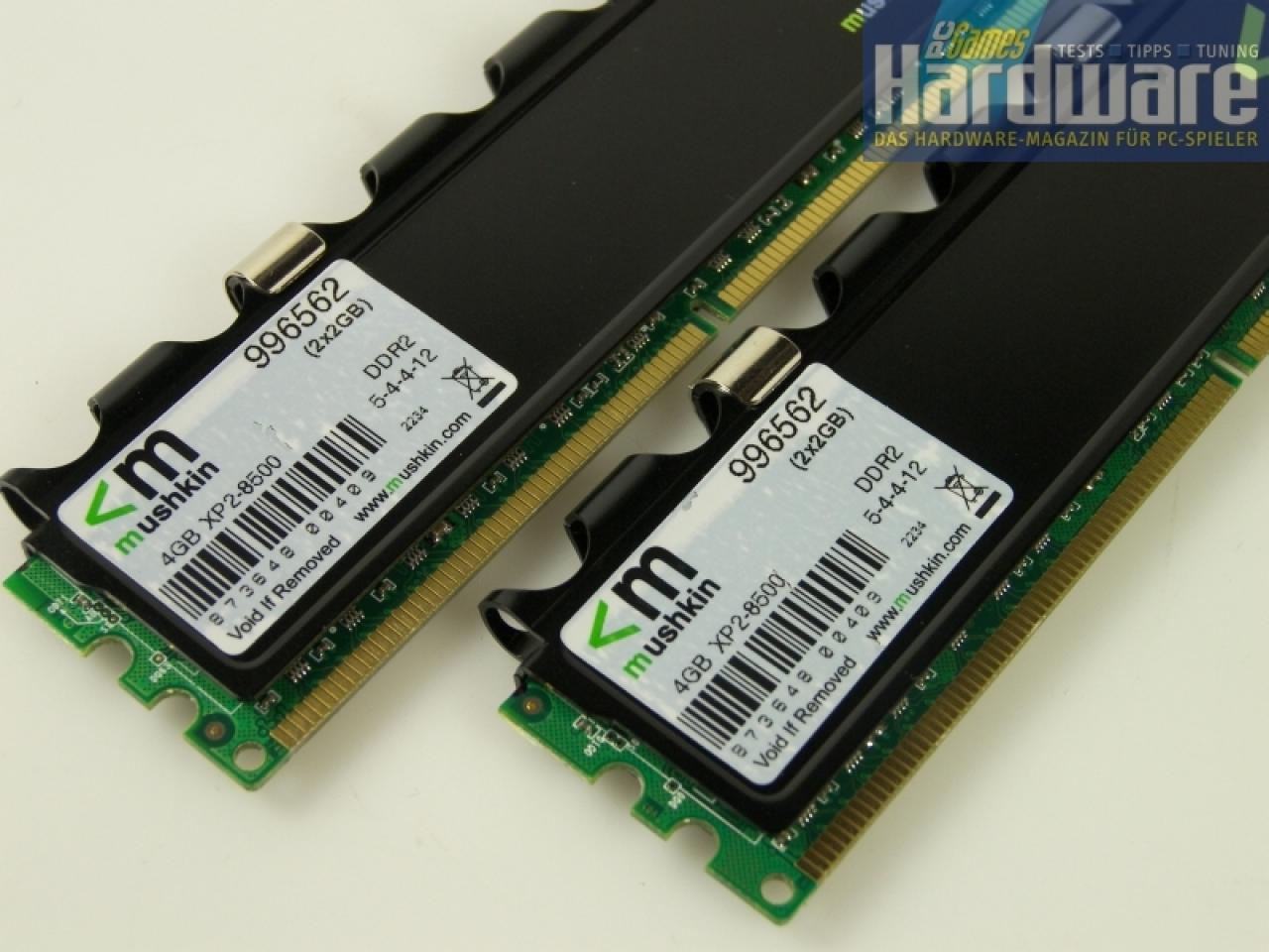 [03/05/2007] Bisher gibt es nur ein Vier-Gigabyte-Pärchen für den DDR2-1066-Betrieb: Das Mushkin XP2-8500 (996562). (Bild: PCGH)