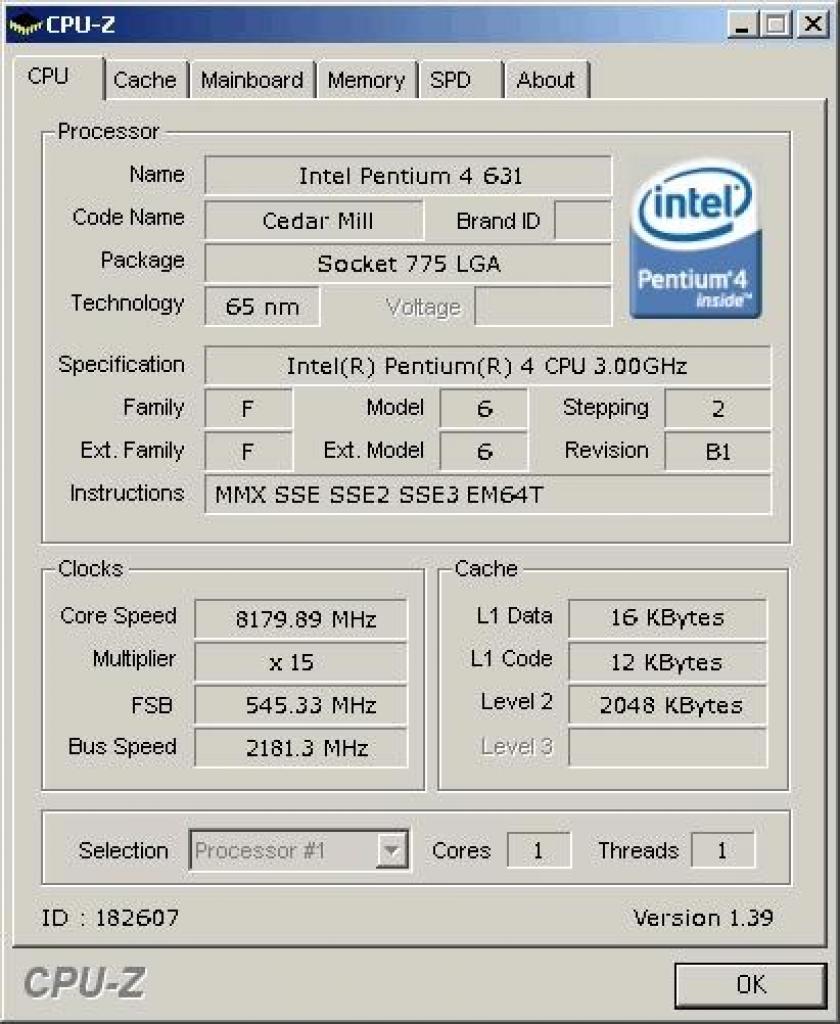 [29/05/2007] CPU-Z-Screenshot bei 8180 MHz (Bild: Nordichardware)