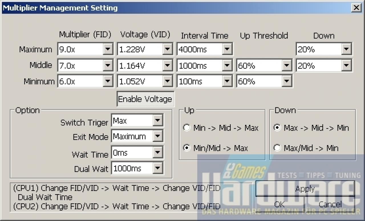 [19/06/2007] Crystal CPUID: Im Bild sehen Sie die optimalen Einstellungen für einen Core 2 Duo E6600. (Quelle: PCGH)