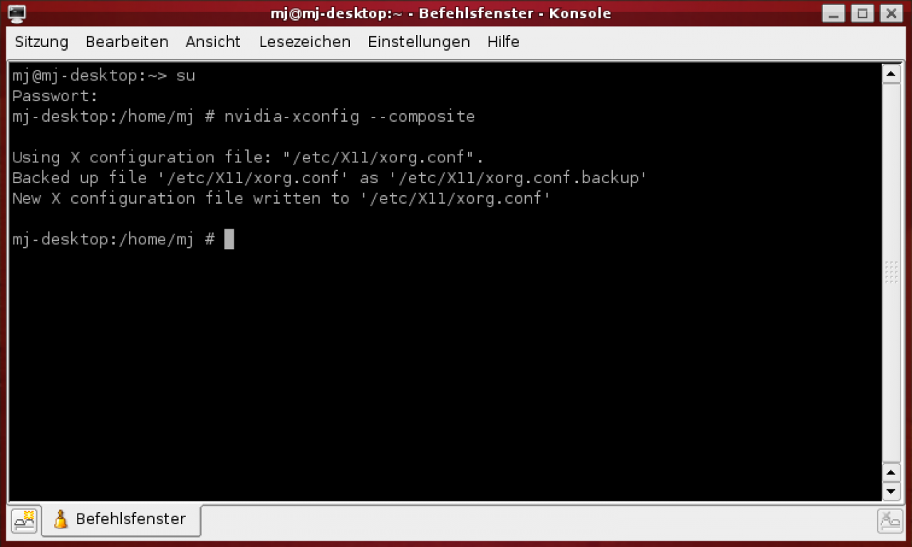 [29/06/2007] Geben Sie nun die folgenden Befehle gefolgt von ein: nvidia-xconfig --composite