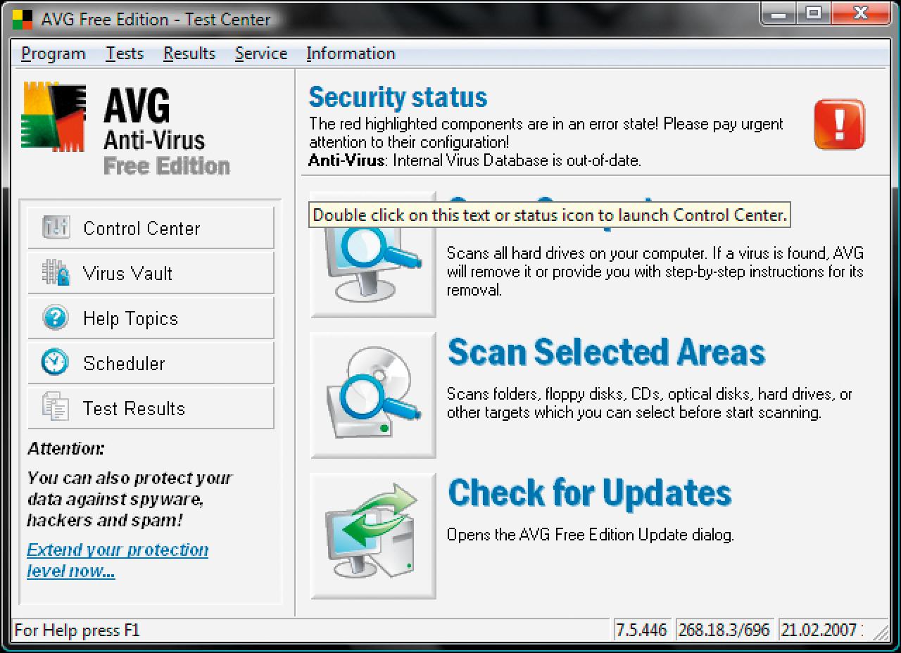 [11/06/2007] AVG Anti-Virus Free Edition: Screenshot