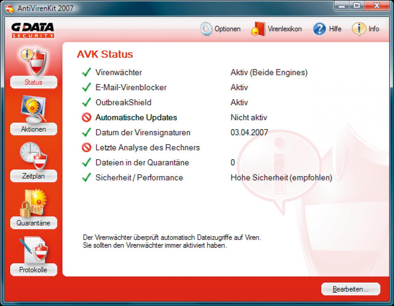 [11/06/2007] G-Data Antivirenkit 2007: Screenshot