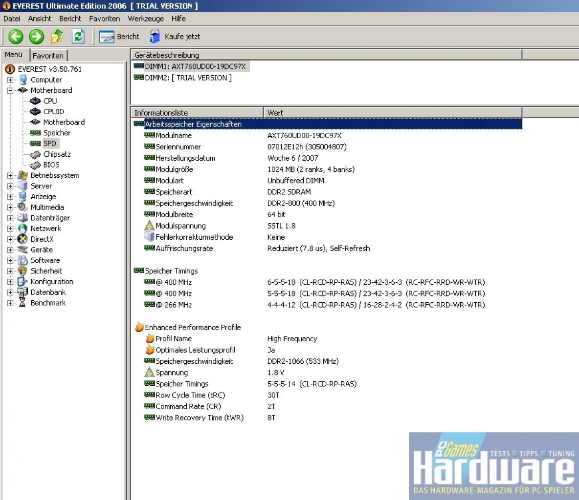 [11/06/2007] Aeneon AXT760UD00-19D: Die SPD-Werte samt EPP-Vorgabe (Enhanced Performance Profile)
