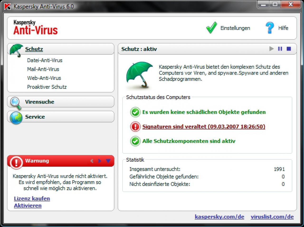 [11/06/2007] Kaspersky Anti-Virus 6: Screenshot