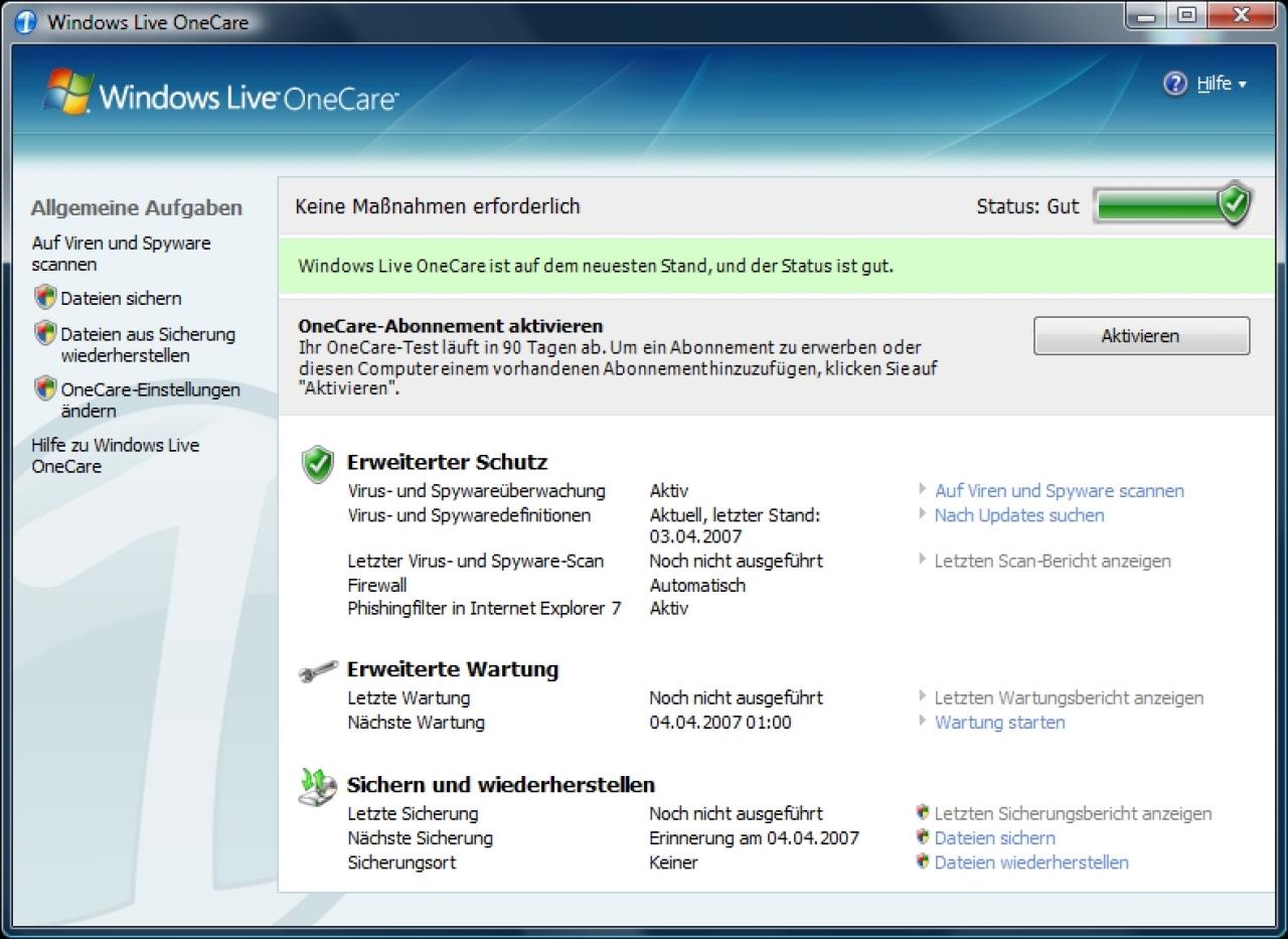 [11/06/2007] Microsoft Live Onecare: Screenshot