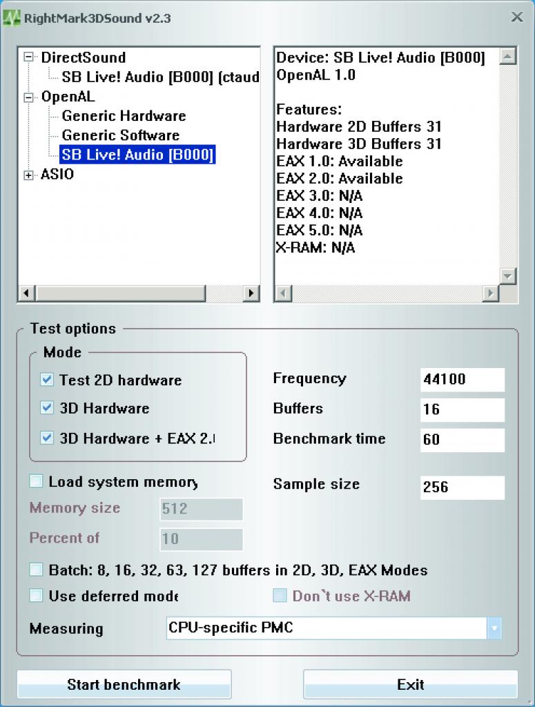 [13/06/2007] Rightmark Audio Analyzer mit einer SB Live (Bild: PCGH)