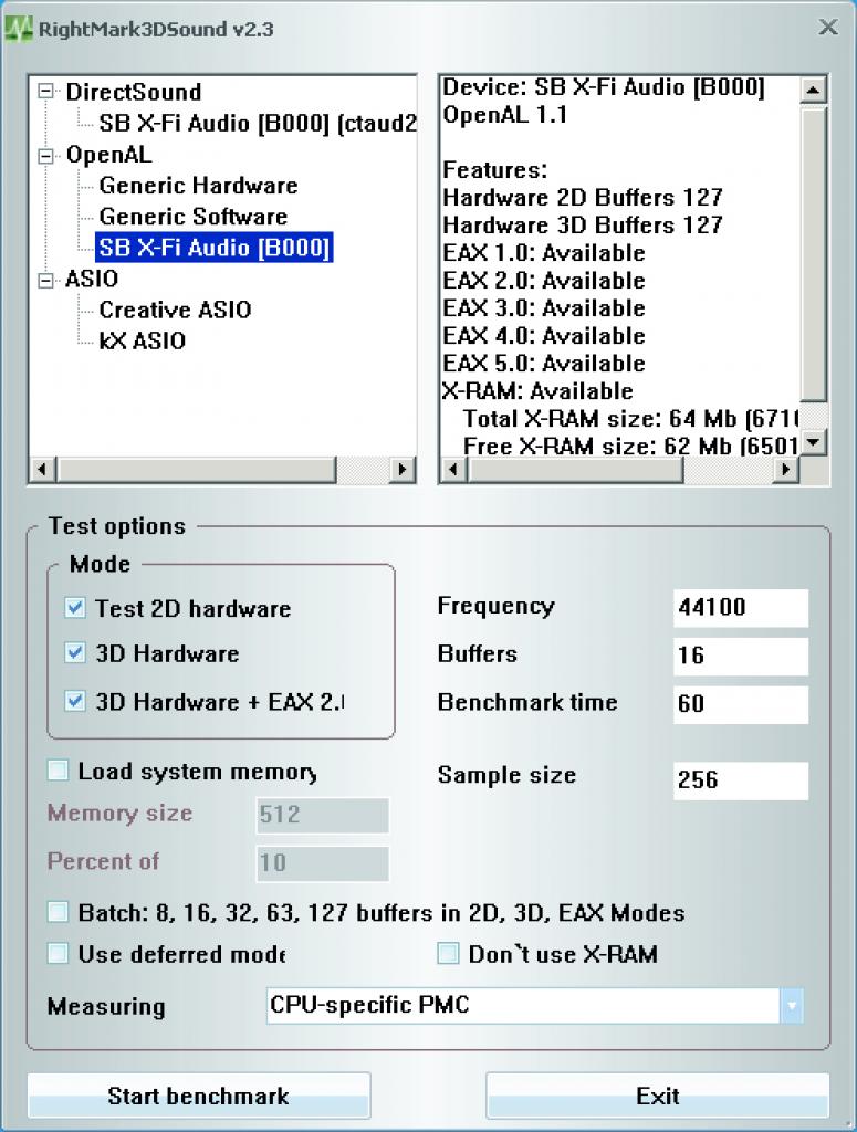 [13/06/2007] Rightmark Audio Analyzer mit einer SB X-Fi Fatal1ty (Bild: PCGH)