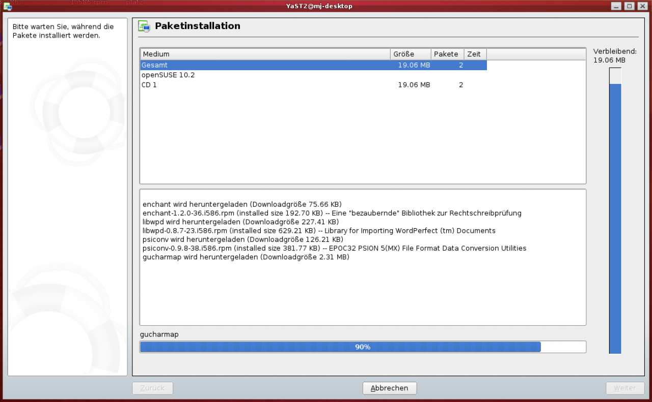[29/06/2007] Das anschließende Fenster zeigt Ihnen den Fortschritt der Installation an - sind sämtliche Pakete heruntergeladen und installiert...