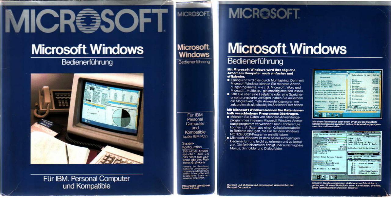 [09/07/2007] Windows 1.0 (1985): Weg von der Kommandozeile hin zur grafischen Oberfläche. Per Maus konnten nun die Befehle erteilt werden. Die größte Errungenschaft war aber wohl das Multitasking, was sich jedoch als Mogelpackung erwies. Windows stoppte einfach alle Anwendungen bis auf die aktive. (Bild: winhistory.de)