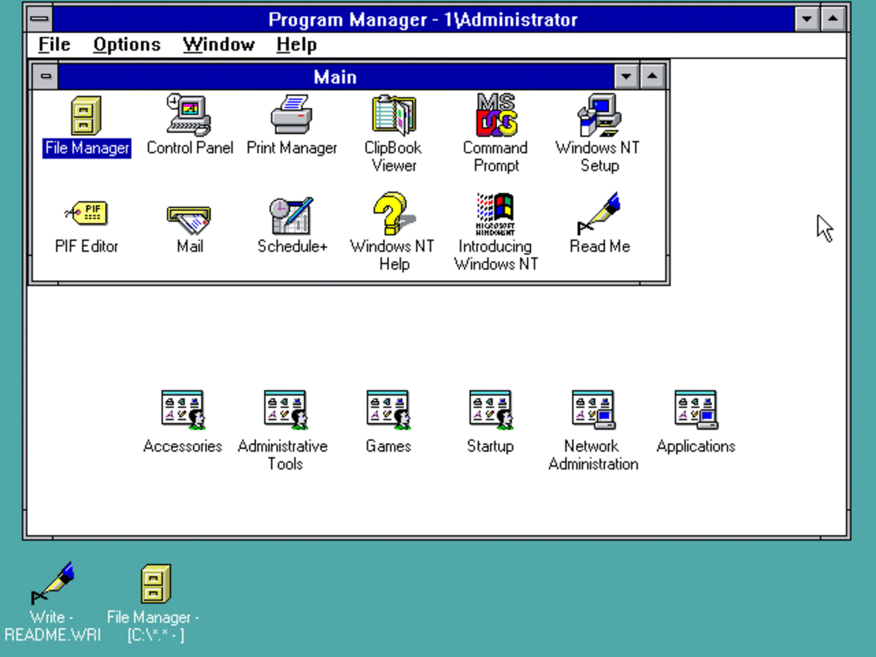 [09/07/2007] Windows NT 3.5x (1994/1995): In der Version 3.5 wurden Stabilität und Ressourcenbedarf enorm verbessert. In Version 3.51 wurde nochmals Feintuning betrieben. Darüber hinaus ist diese Version in der Lage, Windows-95-Programme auszuführen. (Bild: winhistory.de)