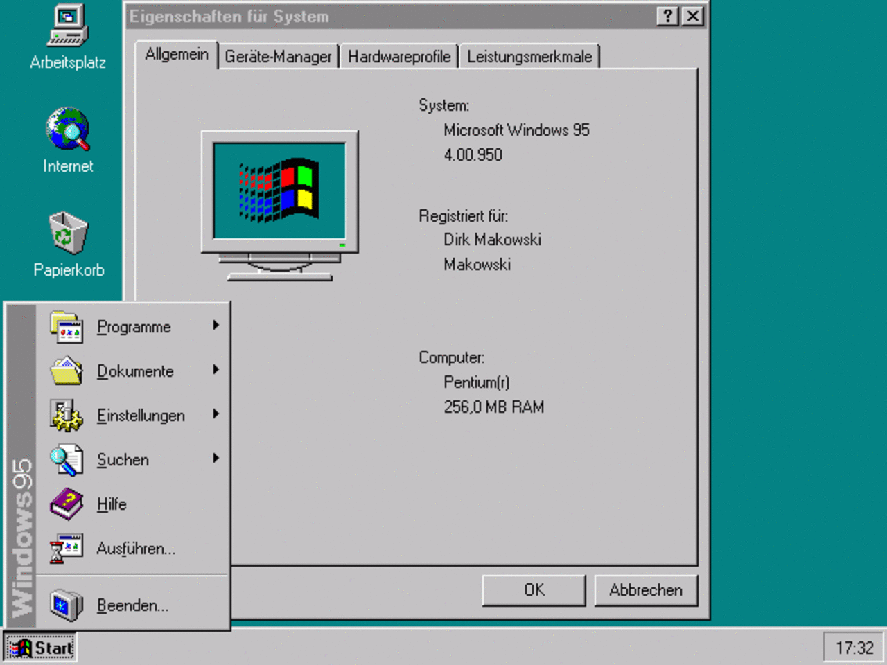 [09/07/2007] Windows 95 (1995): Chicago war was erste 32-Bit-OS für Heimanwender. Es ist die Mutter des Desktops und führte das Startmenü ein. Es erschienen drei Ableger, Windows 95 A, dass ein Service Pack enthielt, und Windows 95 B, das USB-Unterstützung ermöglichte und mit FAT32 ein neues Dateisystem mitbrachte. Windows 95 C (1997) ermöglichte bessere Internet-Unterstützung. (Bild: winhistory.de)