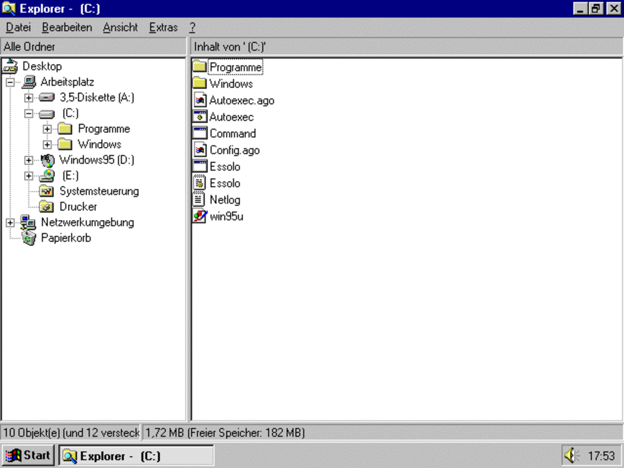 [09/07/2007] Windows 95 (1995): Chicago war was erste 32-Bit-OS für Heimanwender. Es ist die Mutter des Desktops und führte das Startmenü ein. Es erschienen drei Ableger, Windows 95 A, dass ein Service Pack enthielt, und Windows 95 B, das USB-Unterstützung ermöglichte und mit FAT32 ein neues Dateisystem mitbrachte. Windows 95 C (1997) ermöglichte bessere Internet-Unterstützung. (Bild: winhistory.de)