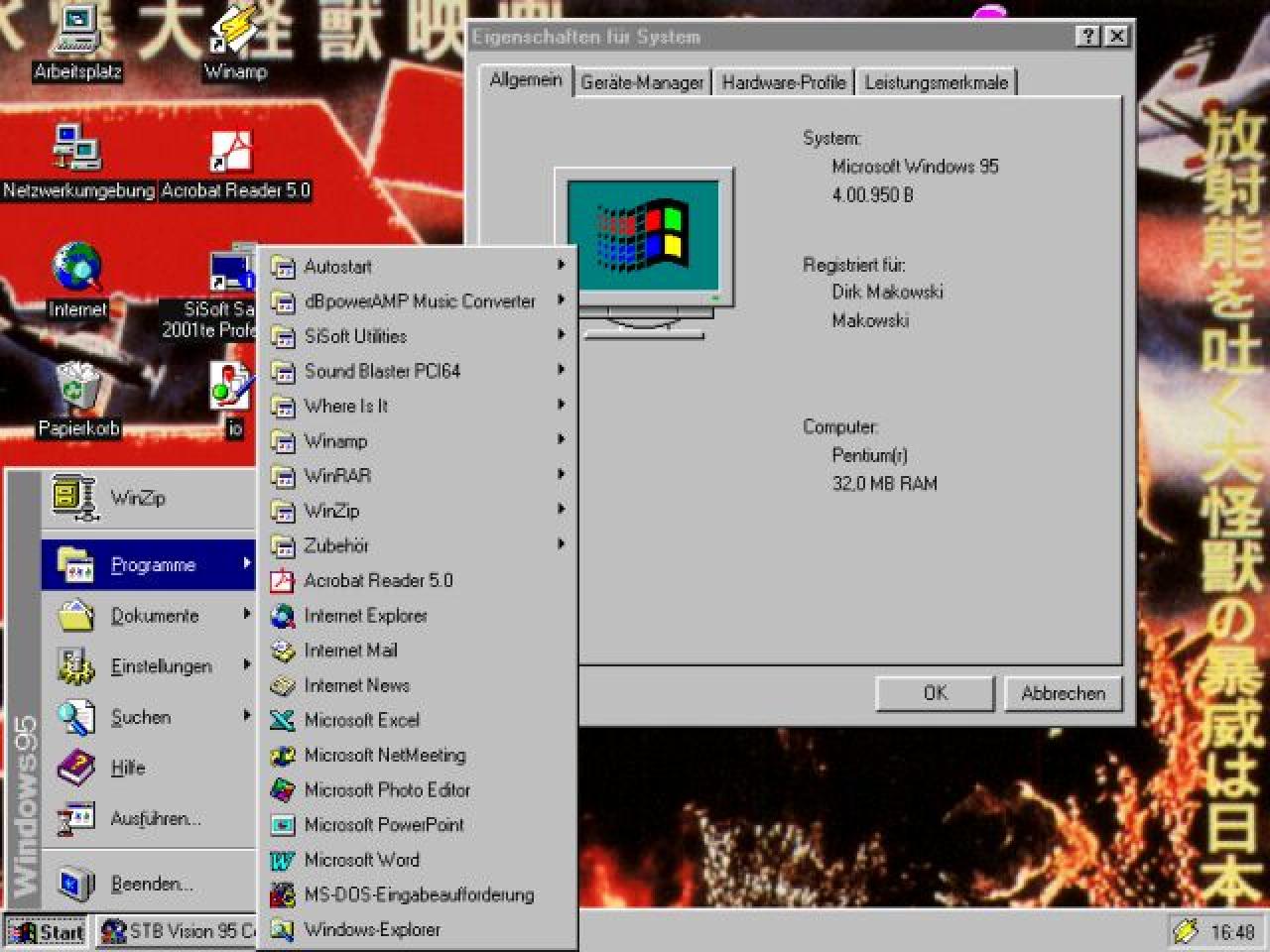 [09/07/2007] Windows 95 (1995): Chicago war was erste 32-Bit-OS für Heimanwender. Es ist die Mutter des Desktops und führte das Startmenü ein. Es erschienen drei Ableger, Windows 95 A, dass ein Service Pack enthielt, und Windows 95 B, das USB-Unterstützung ermöglichte und mit FAT32 ein neues Dateisystem mitbrachte. Windows 95 C (1997) ermöglichte bessere Internet-Unterstützung. (Bild: winhistory.de)