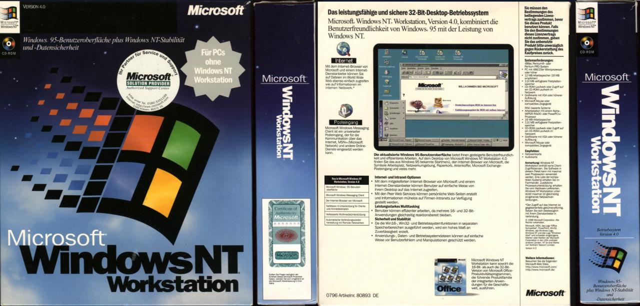 [09/07/2007] Windows NT 4.0 (1996): Das Profisystem für Firmennetzwerke. Neben hoher Stabilität bot es jetzt Windows-95-Optik und zahlreiche Verbesserungen. (Bild: winhistory.de)