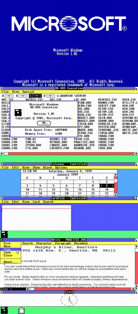 [08/07/2007] Windows 1.01 (Bild: Winhistory)