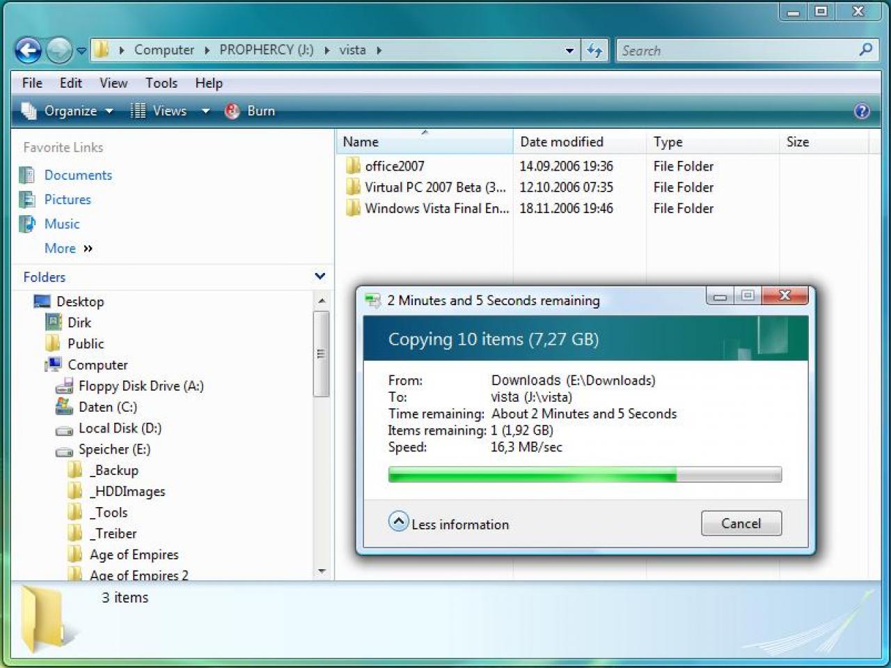 [09/07/2007] Windows Vista (2006/2007): Longhorn ist der neueste Spross der Windows-Reihe. Von den vielen ursprünglich angedachten Features sind einige nie angekommen, aber dennoch bietet es viele neue Funktionen wie Direct X 10 und 3D auf dem Desktop. Wie fast immer ist die Oberfläche die augenscheinlichste Neuerung. Hat große Imageprobleme, auch nach dem Service Pack 1. (Bild: winhistory.de)