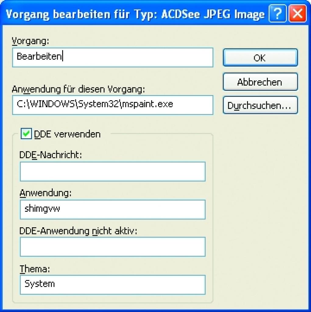 [28/07/2007] Wählen Sie unter „Durchsuchen“ das Programm aus, mit dem Sie später die Datei bearbeiten möchten. 