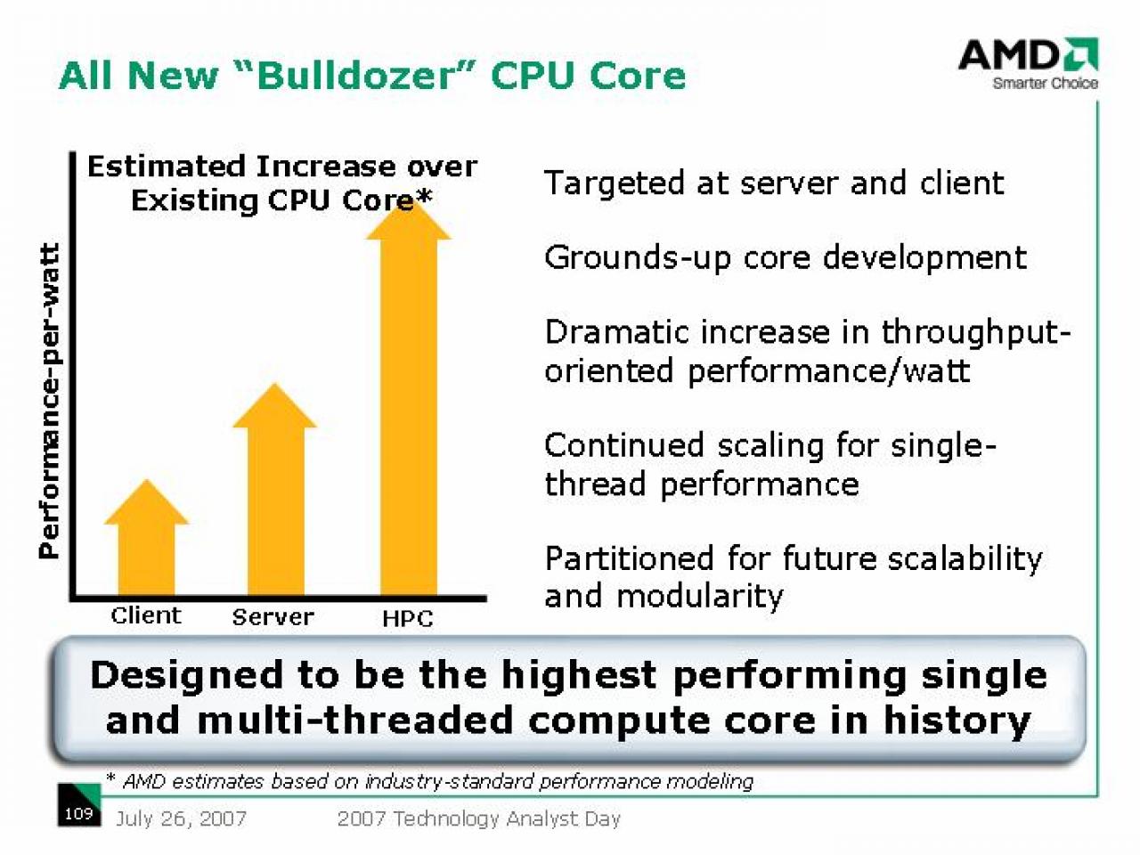 [27/07/2007] AMD-Strategie-Präsentation von 2007: Bulldozer-Core mit Verbesserungen abhängig vom Einsatzgebiet.