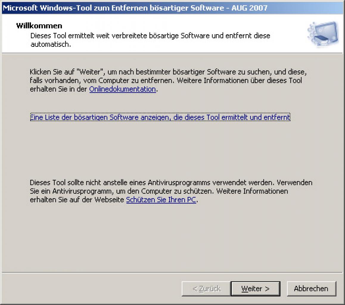 [14/08/2007] Microsoft® Windows®-Tool zum Entfernen bösartiger Software (KB890830)