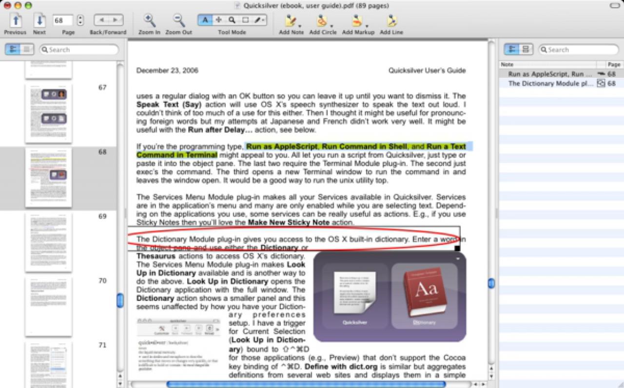 [16/08/2007] Trick 8: Mit Skim können Sie Markierungen und Stickies in PDF-Dokumenten setzten. Link: http://skim-app.sourceforge.net/index.html (Bild: lifehackers.com)