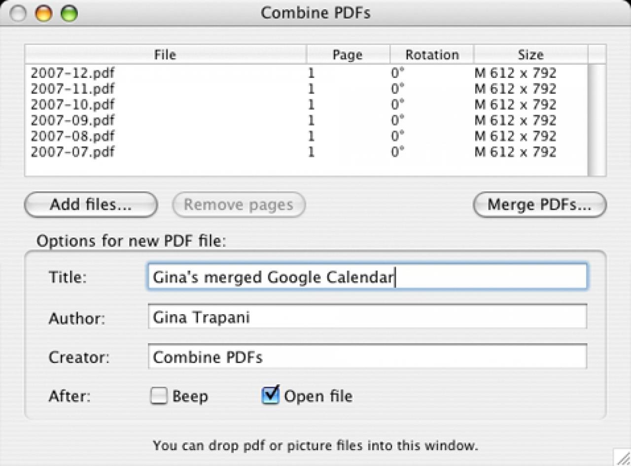[16/08/2007] Trick 6: Mit Combine PDF lassen sich mehere Dokumente zu einem zusammenfassen. Leider bisher nur für Macs. Link: http://monkeybreadsoftware.de/Freeware/CombinePDFs.shtml (Bild: lifehackers.com)