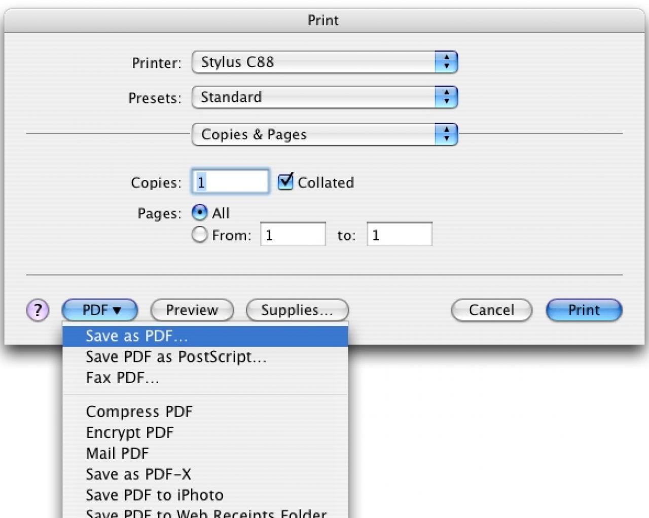 [16/08/2007] Trick 1: Per CuteFTP lässt sich jede Datei in ein PDF umwandeln. Im Bild sehen Sie die Mac-Alternative. Link: http://www.acrosoftware.com/Products/CutePDF/writer.asp (Bild: lifehackers.com)
