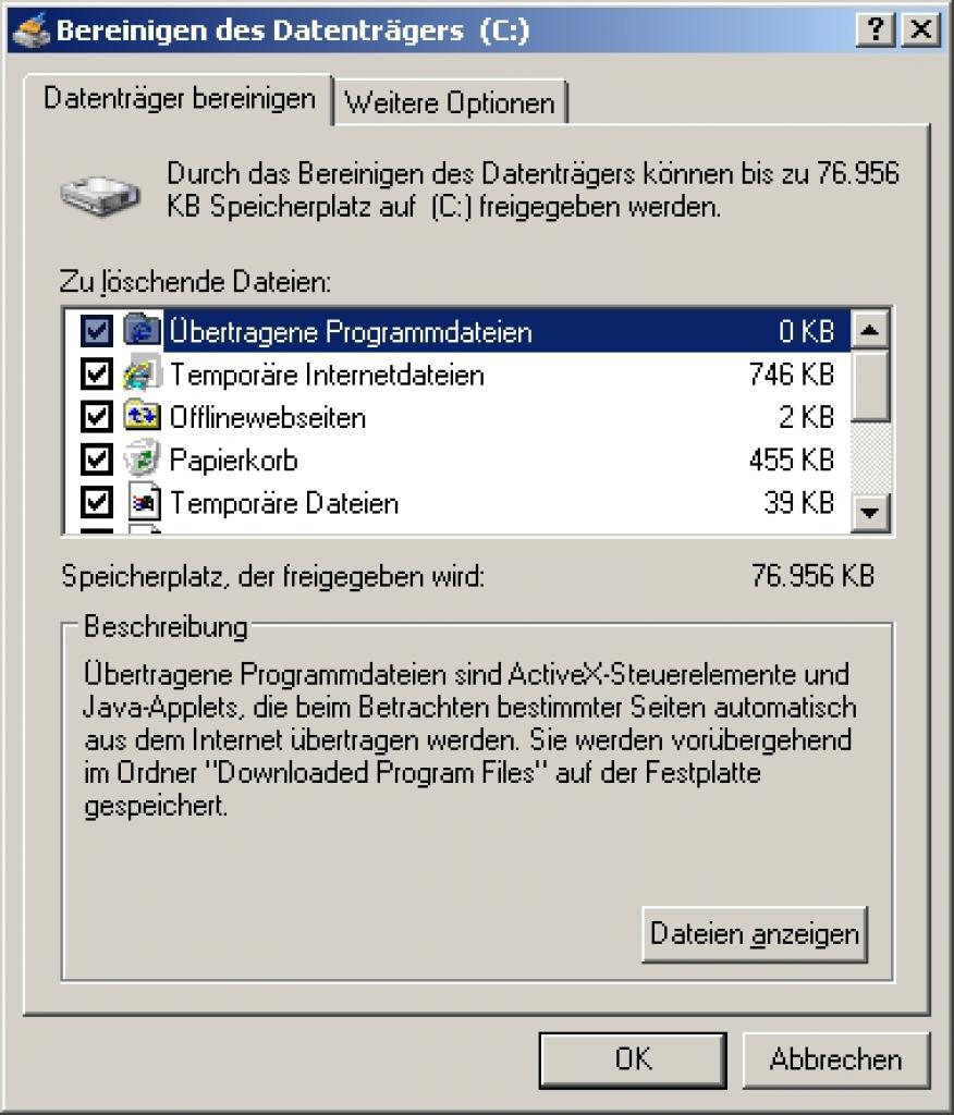 [10/09/2007] Bestimmen Sie welche Bereich aufgeräumt bzw. gelöscht werden.