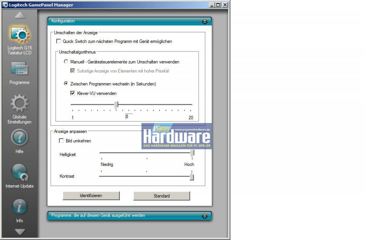 [17/09/2007] Die Software der G15: Hier lässt sich die Programme für das Display einstellen.