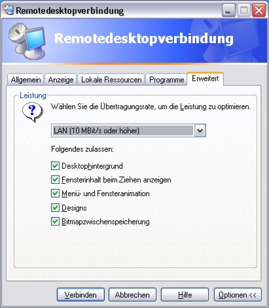 [07/09/2007] Unter „Optionen“ können Sie weitere Einstellungen vornehmen, um beispielsweise die Anzeige und die Performance zu optimieren.
