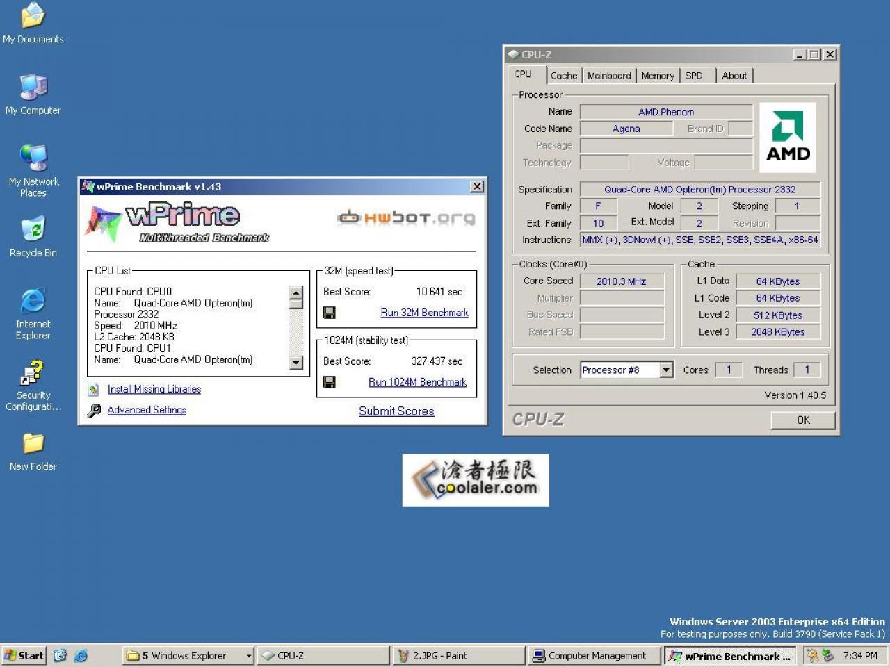 [03/09/2007] Wprime mit 8 K10-Kernen (Bild: Coolaler.com)