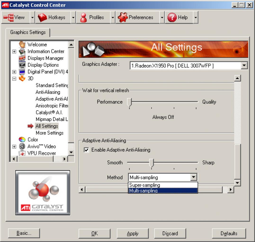 [12/10/2007] Neu ab dem Catalyst 7.10: die Wahl zwischen Super- und Multi-Sampling-AAA. Das Problem: Der Schalter ist wirkungslos. (Bild: PCGH)