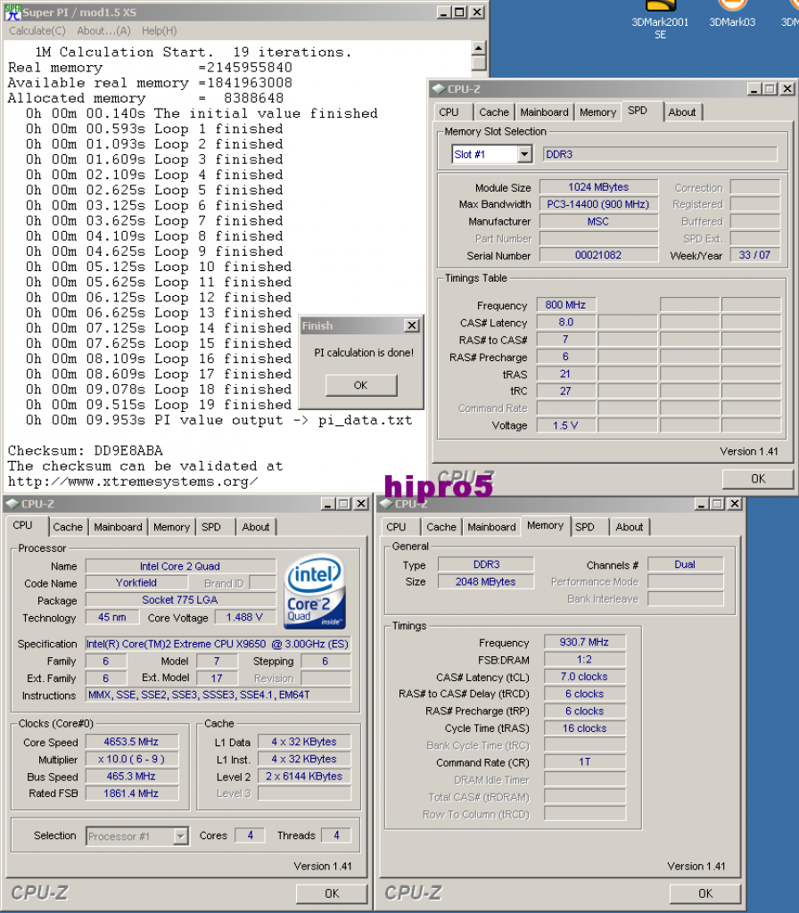 [18/10/2007] Super Pi 1M 4653 MHz bei 1.49 VCore in 9.953s