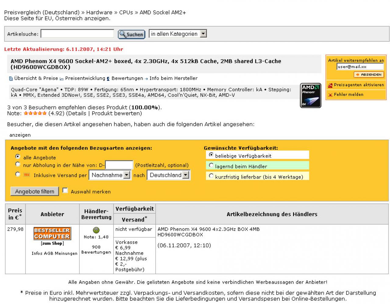 [06/11/2007] Infos zum Phenom X4 9600