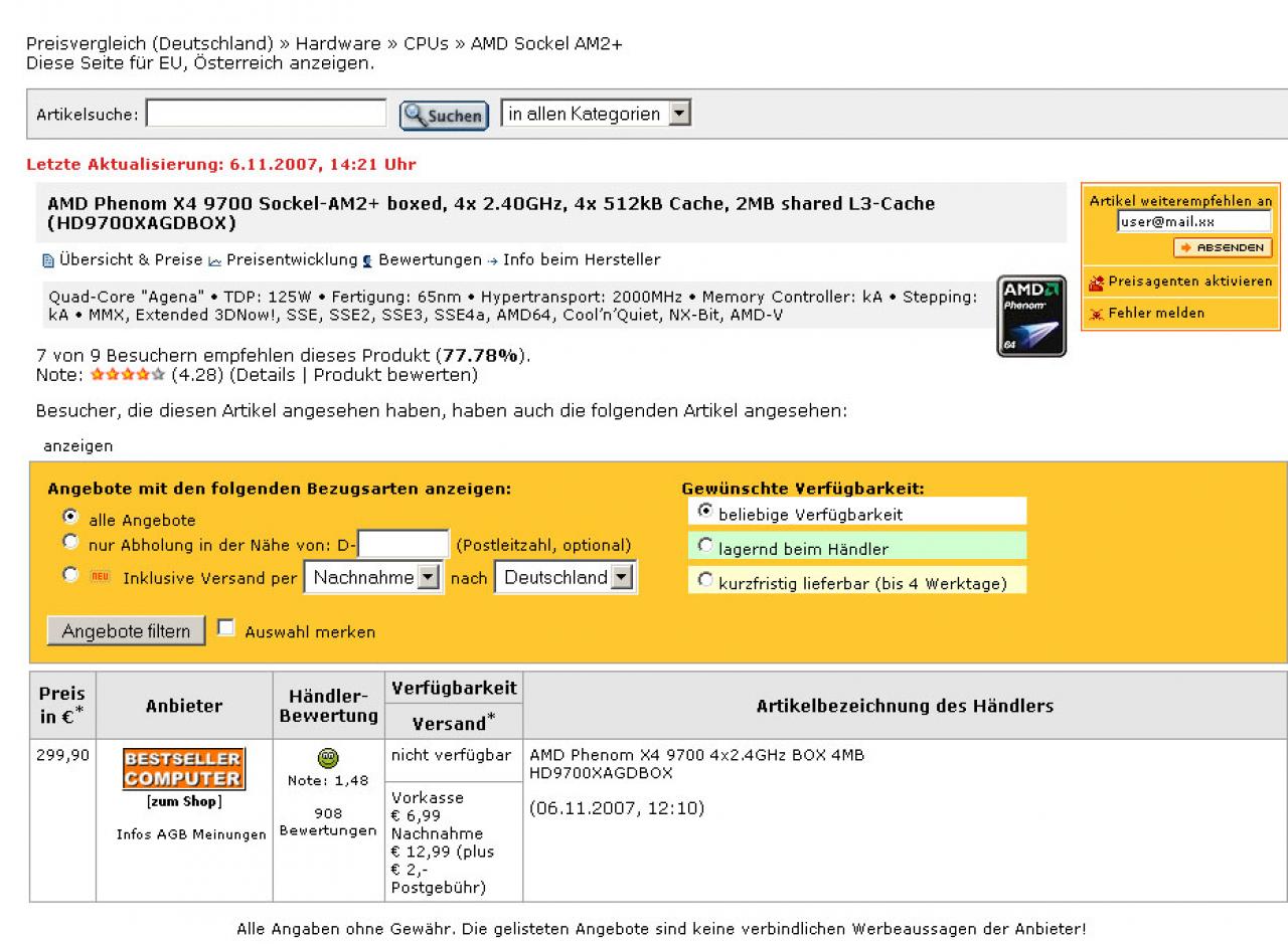 [06/11/2007] Infos zum Phenom X4 9700