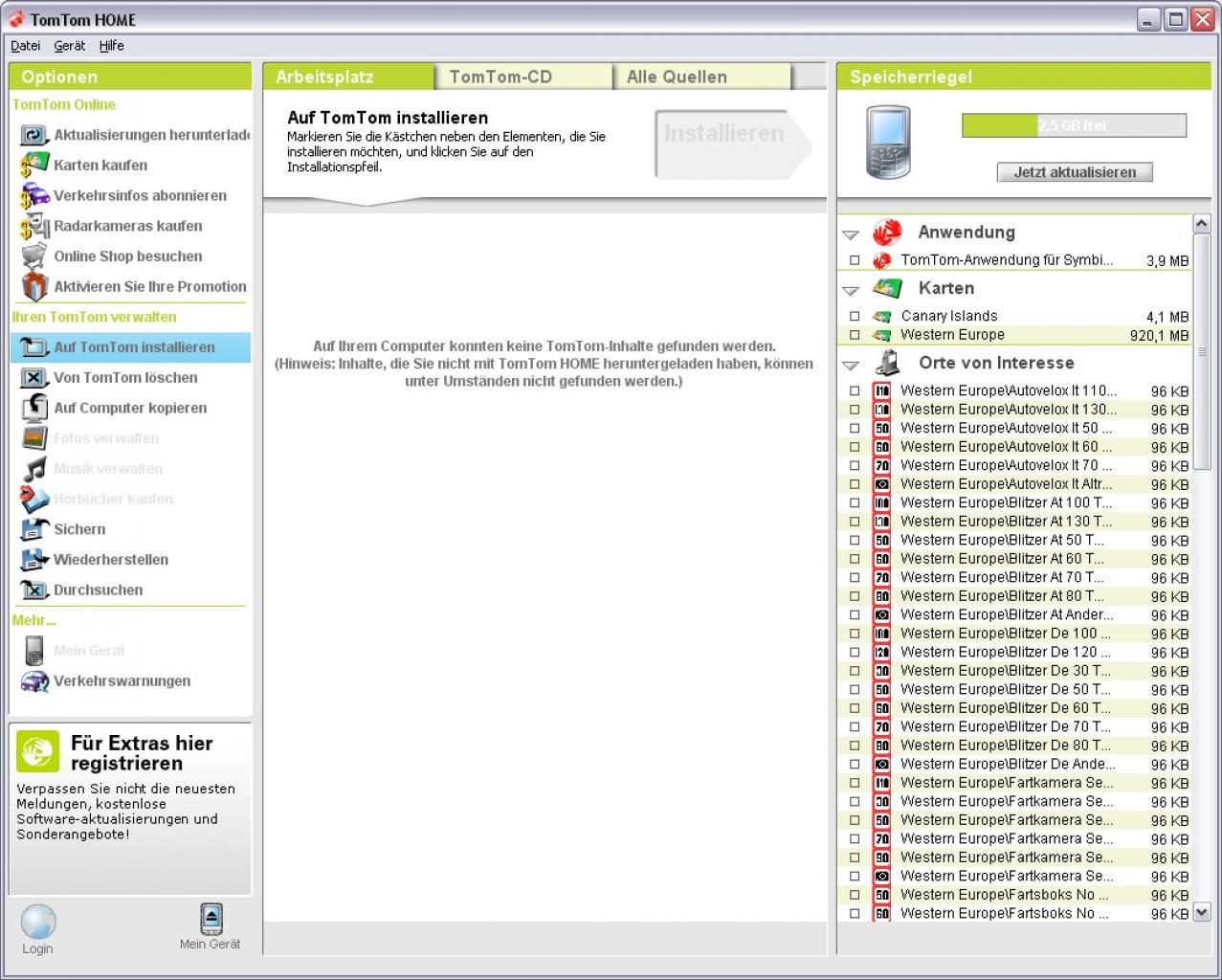 [11/11/2007] Das Menü der mitgelieferten Software