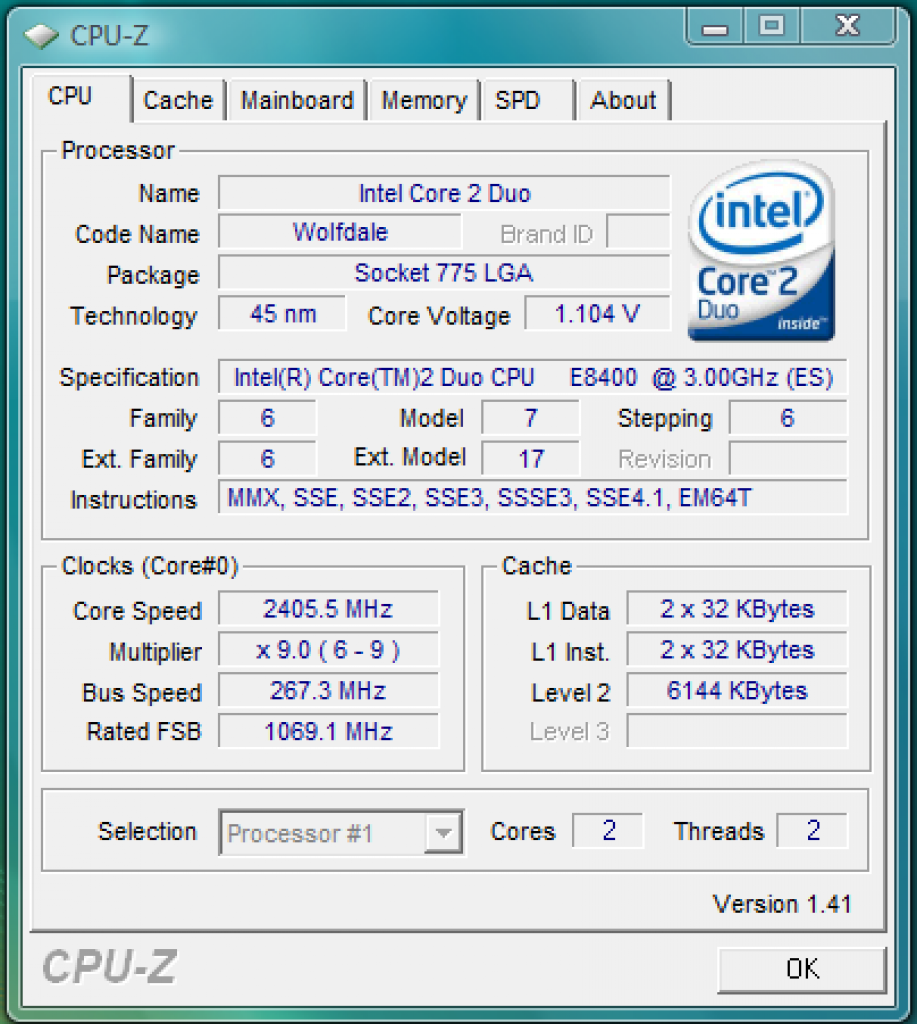 [28/11/2007] Wolfdale 2,4 GHz, FSB 1066 (Standard: FSB 1333)