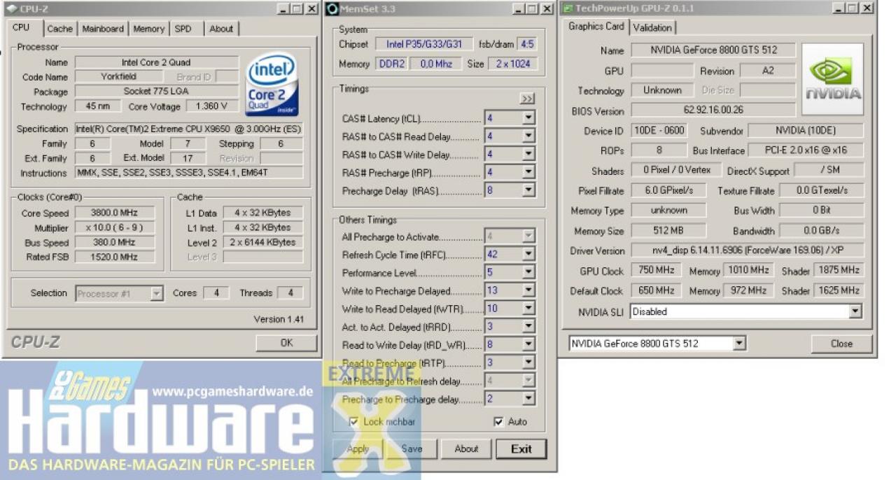 [11/12/2007] Benchmarks der übertakteten Karte mit 750/1.875/1.010 MHz: