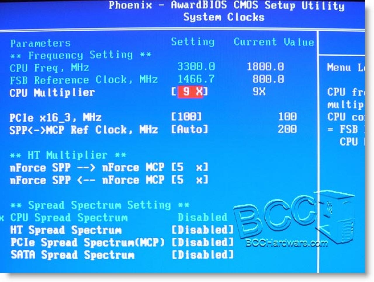 [10/12/2007] OC-Menü für CPU(Bild: bcchardware.com)
