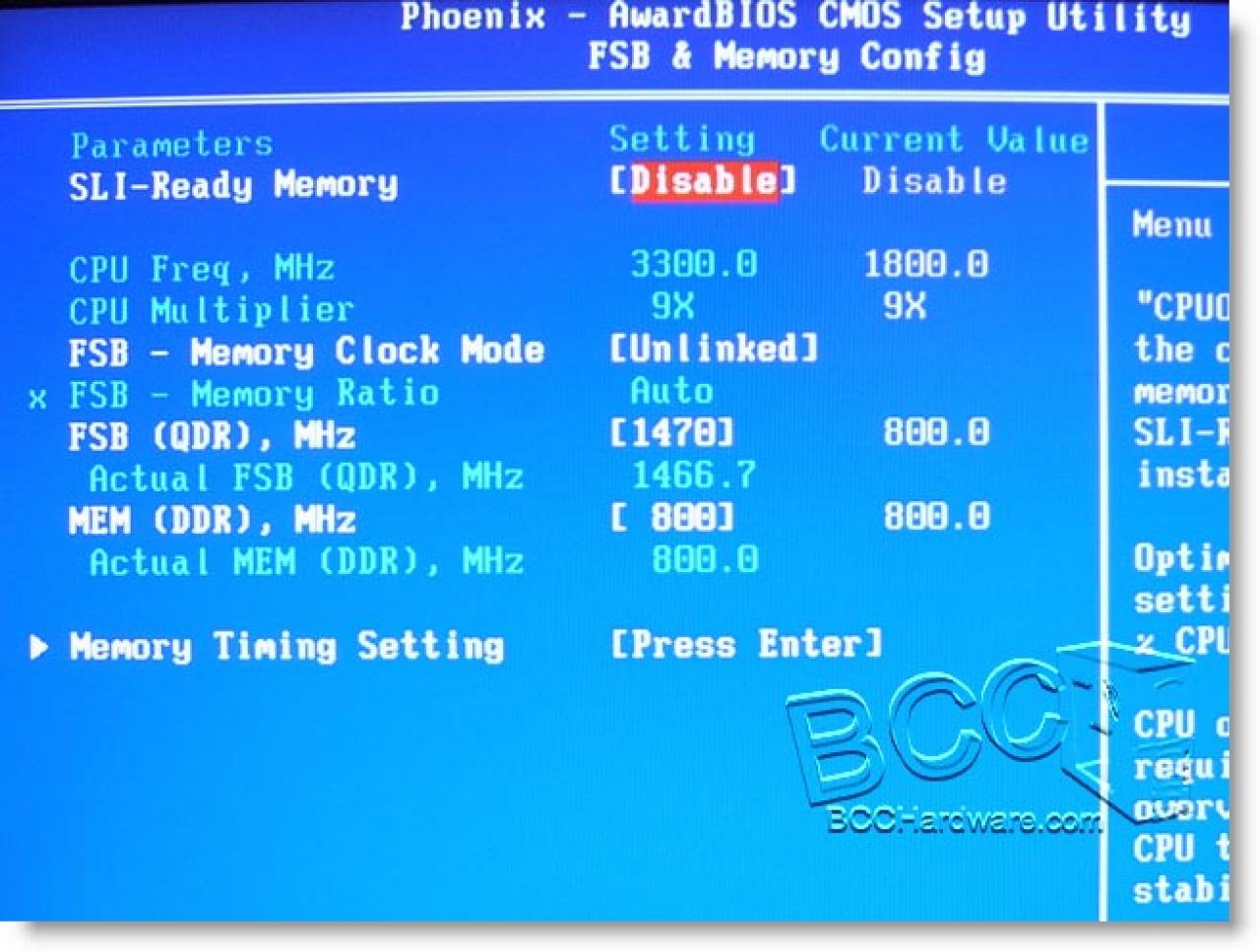 [10/12/2007] OC-Menü für RAM (Bild: bcchardware.com)