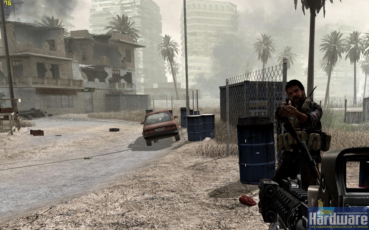 [15/12/2007] Call of Duty 4 in 2.560x1.600 mit 4x FSAA und 16:1 - dank Drei-Wege-SLI mit mehr als 45 Fps spielbar - beachten Sie die Fps-Anzeige oben links. (Bild: PCGH)