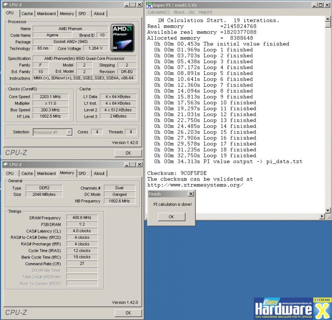 [19/12/2007] Super Pi 1M mit F3A-BIOS und nicht beseitigtem TLB-Bug (Bild: PCGH Extreme)