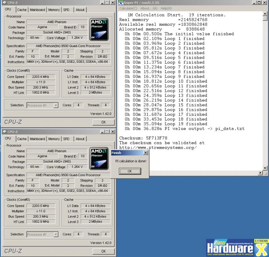 [19/12/2007] Super Pi 1M mit F3C-BIOS und beseitigtem TLB-Bug (Bild: PCGH Extreme)