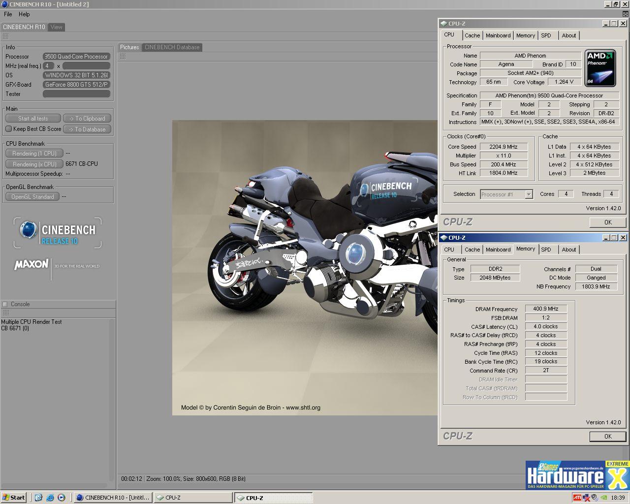 [19/12/2007] Cinebench R10 mit F3C-BIOS und beseitigtem TLB-Bug (Bild: PCGH Extreme)