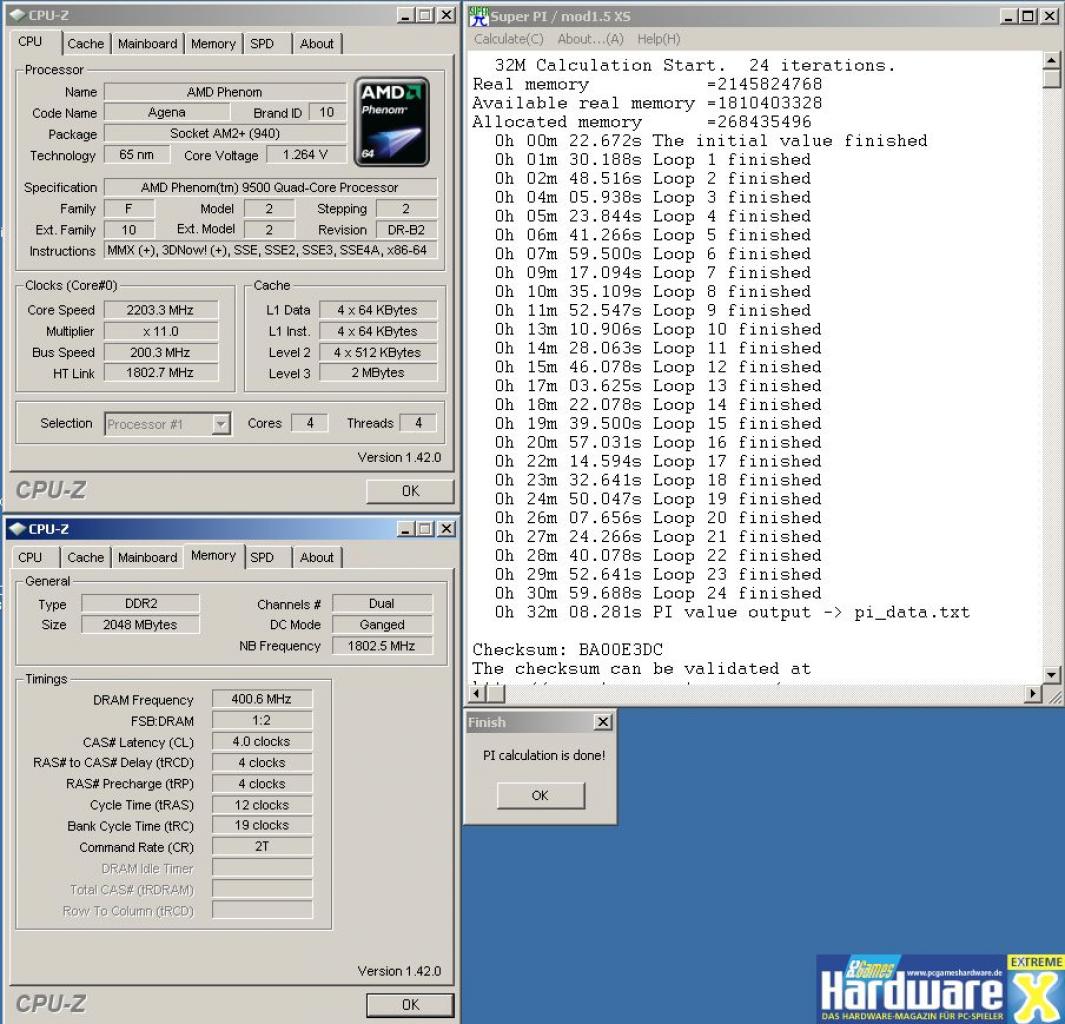 [19/12/2007] Super Pi 32M mit F3A-BIOS und nicht beseitigtem TLB-Bug (Bild: PCGH Extreme)