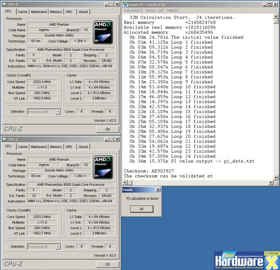 [19/12/2007] Super Pi 32M mit F3C-BIOS und beseitigtem TLB-Bug (Bild: PCGH Extreme)